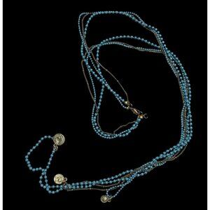 Bohemian Layered Mini Medallion Charm Blue And Gold Tone Necklace